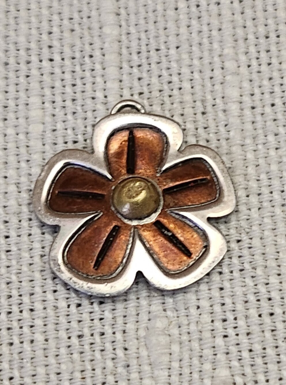 Far Fetched Flower Pendant Charm in Copper and Sterling Silver